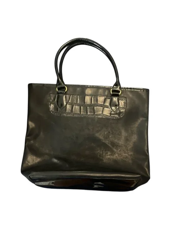 Vintage Estee Lauder Black Patent Tote Bag Croc Embossed GWP Cosmetic Promo Hand - Picture 1 of 4